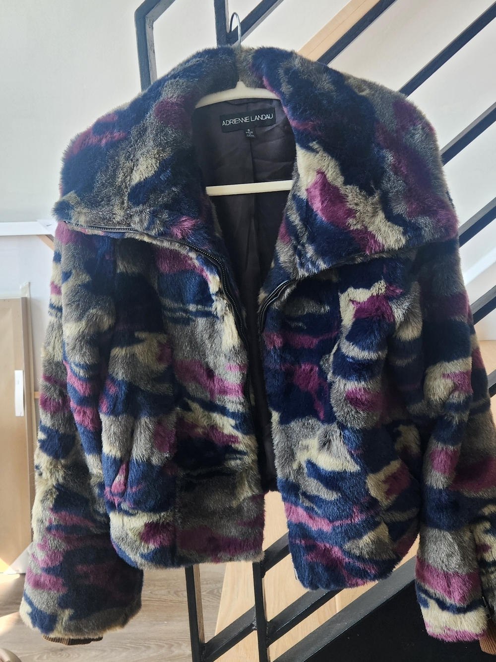 Adrienne Landau Multicolor Faux Fur Teddy Jacket in Navy, Purple & Gray
